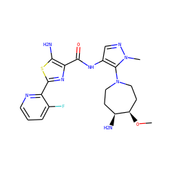 CO[C@@H]1CCN(c2c(NC(=O)c3nc(-c4ncccc4F)sc3N)cnn2C)CC[C@@H]1N ZINC000169699364