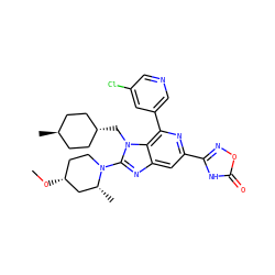 CO[C@@H]1CCN(c2nc3cc(-c4noc(=O)[nH]4)nc(-c4cncc(Cl)c4)c3n2C[C@H]2CC[C@H](C)CC2)[C@H](C)C1 ZINC000261165248