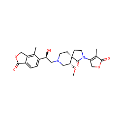 CO[C@@H]1CN(C[C@H](O)c2ccc3c(c2C)COC3=O)CC[C@@]12CCN(C1=C(C)C(=O)OC1)C2=O ZINC000206836747