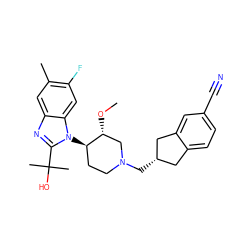CO[C@@H]1CN(C[C@H]2Cc3ccc(C#N)cc3C2)CC[C@H]1n1c(C(C)(C)O)nc2cc(C)c(F)cc21 ZINC000029128928