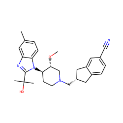 CO[C@@H]1CN(C[C@H]2Cc3ccc(C#N)cc3C2)CC[C@H]1n1c(C(C)(C)O)nc2cc(C)ccc21 ZINC000029128964