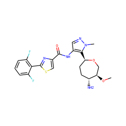 CO[C@@H]1CO[C@H](c2c(NC(=O)c3csc(-c4c(F)cccc4F)n3)cnn2C)CC[C@H]1N ZINC000216890630