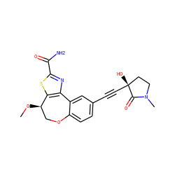 CO[C@@H]1COc2ccc(C#C[C@]3(O)CCN(C)C3=O)cc2-c2nc(C(N)=O)sc21 ZINC000219443833