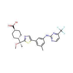 CO[C@](C)(c1ncc(-c2cc(C)cc(Nc3nccc(C(F)(F)F)n3)c2)s1)[C@H]1CC[C@H](C(=O)O)CC1 ZINC001772643545
