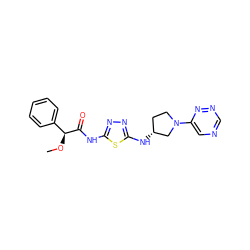 CO[C@H](C(=O)Nc1nnc(N[C@@H]2CCN(c3cncnn3)C2)s1)c1ccccc1 ZINC000653812726