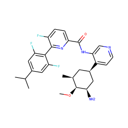 CO[C@H]1[C@@H](C)C[C@@H](c2ccncc2NC(=O)c2ccc(F)c(-c3c(F)cc(C(C)C)cc3F)n2)C[C@H]1N ZINC000207149228