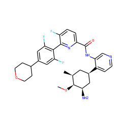 CO[C@H]1[C@@H](C)C[C@@H](c2ccncc2NC(=O)c2ccc(F)c(-c3c(F)cc(C4CCOCC4)cc3F)n2)C[C@H]1N ZINC000207148975