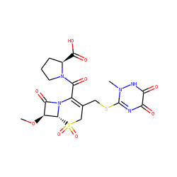 CO[C@H]1C(=O)N2C(C(=O)N3CCC[C@H]3C(=O)O)=C(CSc3nc(=O)c(=O)[nH]n3C)CS(=O)(=O)[C@H]12 ZINC000013727833