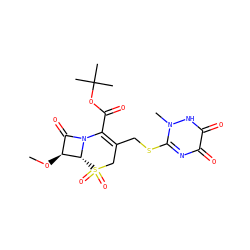 CO[C@H]1C(=O)N2C(C(=O)OC(C)(C)C)=C(CSc3nc(=O)c(=O)[nH]n3C)CS(=O)(=O)[C@H]12 ZINC000026574109
