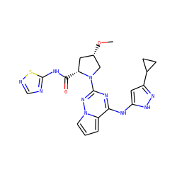 CO[C@H]1C[C@@H](C(=O)Nc2ncns2)N(c2nc(Nc3cc(C4CC4)n[nH]3)c3cccn3n2)C1 ZINC000043178791