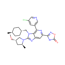 CO[C@H]1C[C@H](C)N(c2nc3cc(-c4noc(=O)[nH]4)nc(-c4cncc(Cl)c4)c3n2C[C@H]2CC[C@H](C)CC2)C1 ZINC001772656284