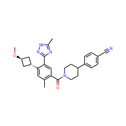 CO[C@H]1C[C@H](c2cc(C)c(C(=O)N3CCC(c4ccc(C#N)cc4)CC3)cc2-c2n[nH]c(C)n2)C1 ZINC001772580041