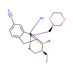 CO[C@H]1CC[C@@]2(Cc3ccc(C#N)cc3[C@]23N=C(N)N(C[C@@H]2COCCO2)C3=O)C[C@@H]1C ZINC000143442487
