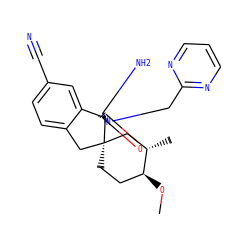 CO[C@H]1CC[C@@]2(Cc3ccc(C#N)cc3[C@]23N=C(N)N(Cc2ncccn2)C3=O)C[C@@H]1C ZINC000143438614