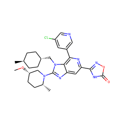 CO[C@H]1CC[C@@H](C)N(c2nc3cc(-c4noc(=O)[nH]4)nc(-c4cncc(Cl)c4)c3n2C[C@H]2CC[C@H](C)CC2)C1 ZINC000261077817