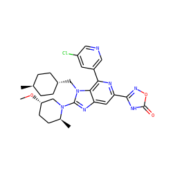 CO[C@H]1CC[C@H](C)N(c2nc3cc(-c4noc(=O)[nH]4)nc(-c4cncc(Cl)c4)c3n2C[C@H]2CC[C@H](C)CC2)C1 ZINC001772629349