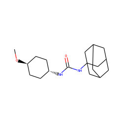 CO[C@H]1CC[C@H](NC(=O)NC23CC4CC(CC(C4)C2)C3)CC1 ZINC000101106427
