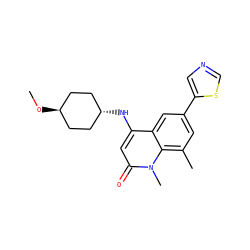 CO[C@H]1CC[C@H](Nc2cc(=O)n(C)c3c(C)cc(-c4cncs4)cc23)CC1 ZINC000299851625