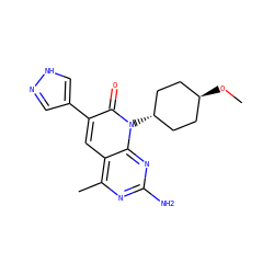 CO[C@H]1CC[C@H](n2c(=O)c(-c3cn[nH]c3)cc3c(C)nc(N)nc32)CC1 ZINC000261138907