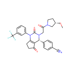 CO[C@H]1CCN(C(=O)CN2C(=O)N(c3cccc(C(F)(F)F)c3)C3=C(C(=O)CC3)[C@H]2c2ccc(C#N)cc2)C1 ZINC001772643970