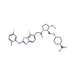 CO[C@H]1CCN(C(=O)Cc2ccc3nc(Nc4cc(F)ccc4C)oc3c2F)[C@@H]1CO[C@H]1CC[C@H](C(=O)O)CC1 ZINC000261088797