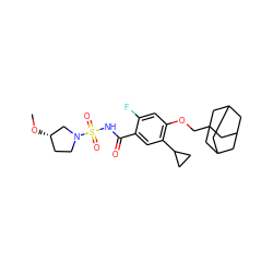 CO[C@H]1CCN(S(=O)(=O)NC(=O)c2cc(C3CC3)c(OCC34CC5CC(CC(C5)C3)C4)cc2F)C1 ZINC000225231334