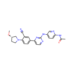 CO[C@H]1CCN(c2ccc(-c3ccnc(Nc4ccc(NC(C)=O)nc4)n3)cc2C#N)C1 ZINC000219376812