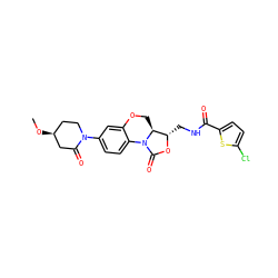 CO[C@H]1CCN(c2ccc3c(c2)OC[C@H]2[C@H](CNC(=O)c4ccc(Cl)s4)OC(=O)N32)C(=O)C1 ZINC000148978075