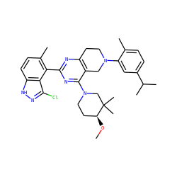 CO[C@H]1CCN(c2nc(-c3c(C)ccc4[nH]nc(Cl)c34)nc3c2CN(c2cc(C(C)C)ccc2C)CC3)CC1(C)C ZINC000147013345