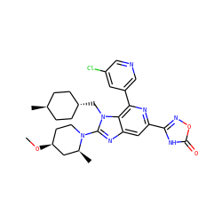 CO[C@H]1CCN(c2nc3cc(-c4noc(=O)[nH]4)nc(-c4cncc(Cl)c4)c3n2C[C@H]2CC[C@H](C)CC2)[C@@H](C)C1 ZINC001772587464