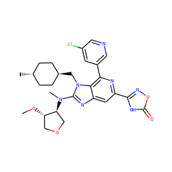 CO[C@H]1COC[C@@H]1N(C)c1nc2cc(-c3noc(=O)[nH]3)nc(-c3cncc(Cl)c3)c2n1C[C@H]1CC[C@H](C)CC1 ZINC000261117775