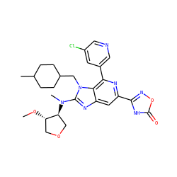 CO[C@H]1COC[C@@H]1N(C)c1nc2cc(-c3noc(=O)[nH]3)nc(-c3cncc(Cl)c3)c2n1CC1CCC(C)CC1 ZINC000209635258