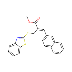 COC(=O)/C(=C/c1ccc2ccccc2c1)CSc1nc2ccccc2s1 ZINC000169308079