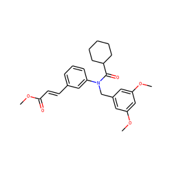 COC(=O)/C=C/c1cccc(N(Cc2cc(OC)cc(OC)c2)C(=O)C2CCCCC2)c1 ZINC000028475873