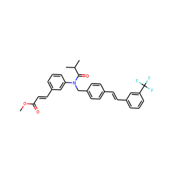 COC(=O)/C=C/c1cccc(N(Cc2ccc(/C=C/c3cccc(C(F)(F)F)c3)cc2)C(=O)C(C)C)c1 ZINC000028470888
