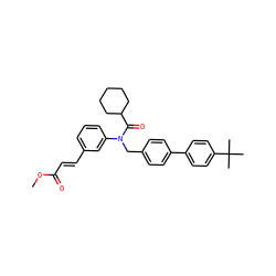 COC(=O)/C=C/c1cccc(N(Cc2ccc(-c3ccc(C(C)(C)C)cc3)cc2)C(=O)C2CCCCC2)c1 ZINC000028473609