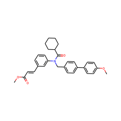 COC(=O)/C=C/c1cccc(N(Cc2ccc(-c3ccc(OC)cc3)cc2)C(=O)C2CCCCC2)c1 ZINC000028469096