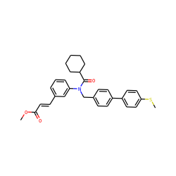 COC(=O)/C=C/c1cccc(N(Cc2ccc(-c3ccc(SC)cc3)cc2)C(=O)C2CCCCC2)c1 ZINC000028466496