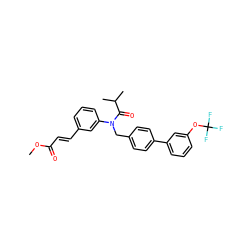 COC(=O)/C=C/c1cccc(N(Cc2ccc(-c3cccc(OC(F)(F)F)c3)cc2)C(=O)C(C)C)c1 ZINC000028472318