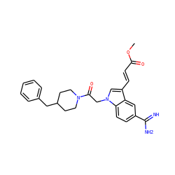 COC(=O)/C=C/c1cn(CC(=O)N2CCC(Cc3ccccc3)CC2)c2ccc(C(=N)N)cc12 ZINC000028013166