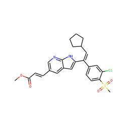 COC(=O)/C=C/c1cnc2[nH]c(/C(=C\C3CCCC3)c3ccc(S(C)(=O)=O)c(Cl)c3)cc2c1 ZINC000653795044