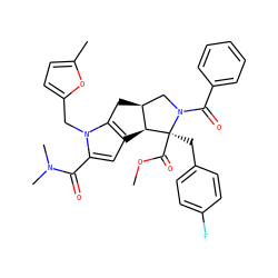 COC(=O)[C@@]1(Cc2ccc(F)cc2)[C@H]2c3cc(C(=O)N(C)C)n(Cc4ccc(C)o4)c3C[C@H]2CN1C(=O)c1ccccc1 ZINC000064728556