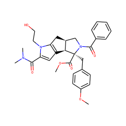 COC(=O)[C@@]1(Cc2ccc(OC)cc2)[C@H]2c3cc(C(=O)N(C)C)n(CCO)c3C[C@H]2CN1C(=O)c1ccccc1 ZINC000064708281