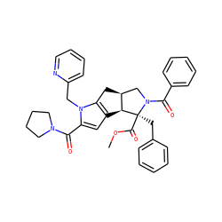 COC(=O)[C@@]1(Cc2ccccc2)[C@H]2c3cc(C(=O)N4CCCC4)n(Cc4ccccn4)c3C[C@H]2CN1C(=O)c1ccccc1 ZINC000064734956