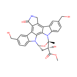 COC(=O)[C@@]1(O)C[C@H]2O[C@]1(C)n1c3ccc(CO)cc3c3c4c(c5c6cc(CO)ccc6n2c5c31)C(=O)NC4 ZINC000029254134