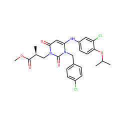 COC(=O)[C@@H](C)Cn1c(=O)cc(Nc2ccc(OC(C)C)c(Cl)c2)n(Cc2ccc(Cl)cc2)c1=O ZINC000204098051