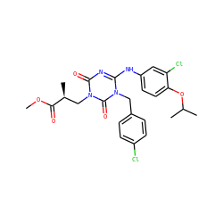 COC(=O)[C@@H](C)Cn1c(=O)nc(Nc2ccc(OC(C)C)c(Cl)c2)n(Cc2ccc(Cl)cc2)c1=O ZINC000200525277