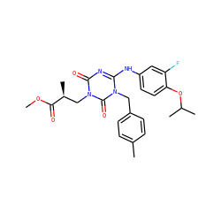 COC(=O)[C@@H](C)Cn1c(=O)nc(Nc2ccc(OC(C)C)c(F)c2)n(Cc2ccc(C)cc2)c1=O ZINC000200516310
