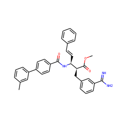 COC(=O)[C@@H](Cc1cccc(C(=N)N)c1)[C@H](/C=C/c1ccccc1)NC(=O)c1ccc(-c2cccc(C)c2)cc1 ZINC000027518776