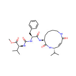 COC(=O)[C@@H](NC(=O)N[C@@H](Cc1ccccc1)C(=O)N[C@H]1CCCCNC(=O)/C=C/[C@H](C(C)C)NC1=O)C(C)C ZINC000473113727